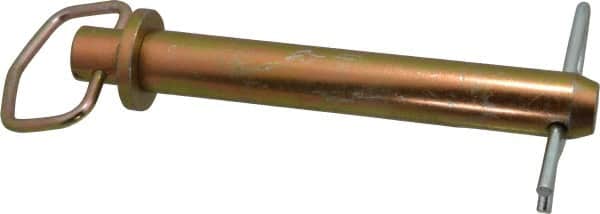Made in USA - 1-1/8" Pin Diam, 7-3/4" Long, Zinc Plated Steel Pull Ring Hitch Pin - 7" Usable Length - Americas Industrial Supply