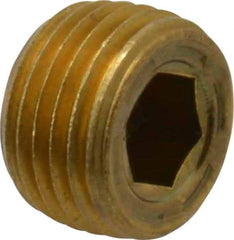 Unbrako - 1/8-27, 1/4" OAL, Brass Socket Pressure Plug - 7/8" Taper per Foot, 3/16" Hex Key - Americas Industrial Supply