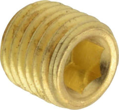 Unbrako - 1/16-27, 5/16" OAL, Brass Socket Pressure Plug - 3/4" Taper per Foot, 5/32" Hex Key - Americas Industrial Supply