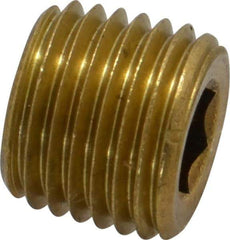 Unbrako - 1/4-18, 7/16" OAL, Brass Socket Pressure Plug - 3/4" Taper per Foot, 1/4" Hex Key - Americas Industrial Supply