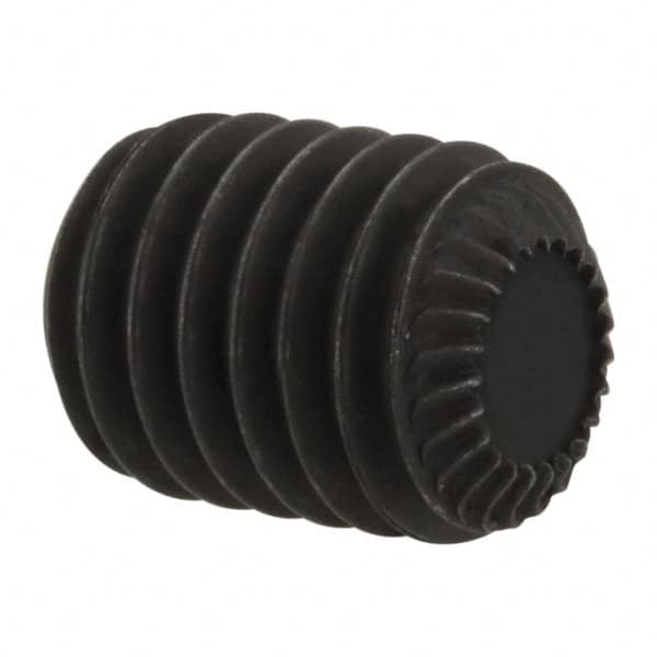 Unbrako - M8, 10mm OAL, Knurled Cup Point Set Screw - Grade 45H Alloy Steel, 4mm Key - Americas Industrial Supply