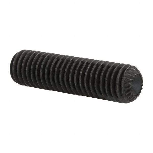 Unbrako - M8, 30mm OAL, Knurled Cup Point Set Screw - Grade 45H Alloy Steel, 4mm Key - Americas Industrial Supply