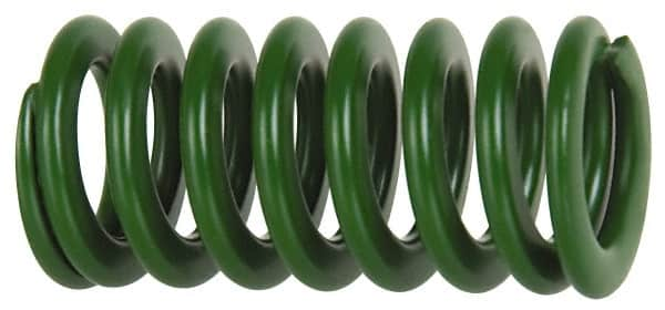 Associated Spring Raymond - 63mm Hole Diam, 38mm Rod Diam, 3" Free Length, Green Die Spring - 5076 N Max Deflection, 71mm Max Deflection, Light Duty, Chromium Alloy Steel - Americas Industrial Supply