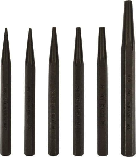 Mayhew - 6 Piece, 3/32 to 5/16", Starter Punch Set - Hex Shank, Steel, Comes in Pouch - Americas Industrial Supply