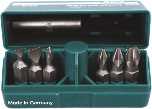 Wiha - 6 Piece, 1/4" Drive Screwdriver Insert Bit Set - #0 to #3 Phillips, 4.5 & 6mm Slotted - Americas Industrial Supply