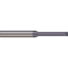 Single Profile Thread Mill: 2-56 to 2-80, 56 to 80 TPI, Internal & External, 2 Flutes, Solid Carbide 0.06″ Cut Dia, 1/8″ Shank Dia, 1.5″ OAL, AlTiN Coated