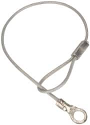 Made in USA - 6" Long, Steel Cable Loop & Eye End, Quick Release Pin Lanyard - 3/64" Cable Diam, #10 Hole Diam, Nylon Cable, Galvanized Finish - Americas Industrial Supply