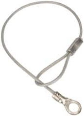 Made in USA - 6" Long, Steel Cable Loop & Eye End, Quick Release Pin Lanyard - 3/64" Cable Diam, #10 Hole Diam, Nylon Cable, Galvanized Finish - Americas Industrial Supply