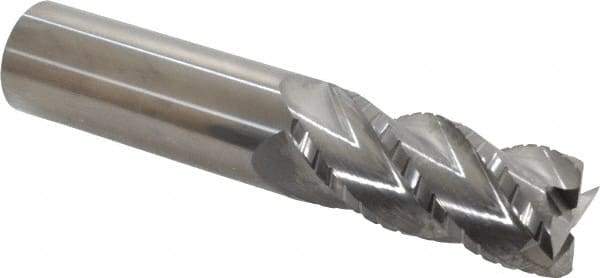 Accupro - 1" Diam, 2-1/4" LOC, 4 Flute Solid Carbide Roughing & Finishing Square End Mill - Uncoated, 5" OAL, 1" Shank Diam, Straight Shank, 40° Helix, Centercutting, Long Length - Americas Industrial Supply