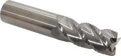 Accupro - 1" Diam, 2-1/4" LOC, 4 Flute Solid Carbide Roughing & Finishing Square End Mill - Uncoated, 5" OAL, 1" Shank Diam, Straight Shank, 40° Helix, Centercutting, Long Length - Americas Industrial Supply