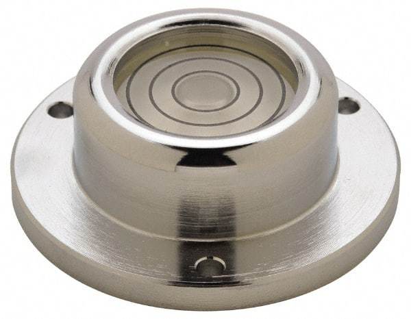 Geier & Bluhm, Inc. - 1-3/4 Inch Base Diameter x 0.63 Inch Overall Height, 3 Circles, Brass Bull's Eye Circular Level - 0.3 Inch Vial Diameter, 13/16 Inch Inner Diameter, 0.12 Inch Mounting Hole Diameter, 30 min Sensitivity, -40 to 150°F - Americas Industrial Supply