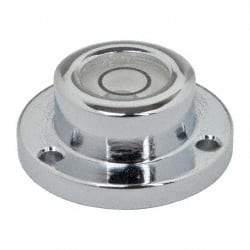 Geier & Bluhm, Inc. - 3/4 Inch Base Diameter x 0.31 Inch Overall Height, 1 Circle, Brass Bull's Eye Circular Level - 0.18 Inch Vial Diameter, 5/16 Inch Inner Diameter, 0.076 Inch Mounting Hole Diameter, 0.1 Inch Sensitivity, -40 to 165°F - Americas Industrial Supply