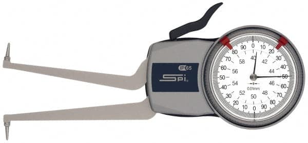 SPI - 40 to 60mm Inside Dial Caliper Gage - 0.01mm Graduation, 0.03mm Accuracy, 85mm Leg Length, 8.3mm Deep x 1.2mm Wide Groove, Ball Contact Points - Americas Industrial Supply