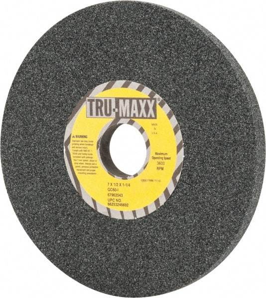 Tru-Maxx - 7" Diam x 1-1/4" Hole x 1/2" Thick, I Hardness, 60 Grit Surface Grinding Wheel - Silicon Carbide, Type 1, Medium Grade, 3,600 Max RPM, Vitrified Bond, No Recess - Americas Industrial Supply