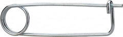 Made in USA - 3-3/4" Usable Length Spring Steel Standard Safety Pin - 5-3/4" OAL, 0.148" Wire Diam, 1-1/8" Inside Clearance, Zinc-Plated - Americas Industrial Supply