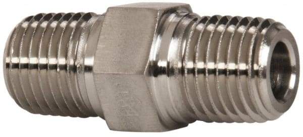 Parker - 1/4 Male Thread, Stainless Steel Industrial Pipe Hex Nipple - MNPTF, 7,200 psi - Americas Industrial Supply