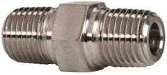 Parker - 1/4 Male Thread, Stainless Steel Industrial Pipe Hex Nipple - MNPTF, 7,200 psi - Americas Industrial Supply