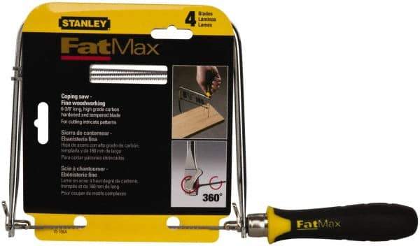 Stanley - 6-3/8" Bi-Metal Blade Coping Saw - Ergonomic ABS, TPR Handle with Cushion Grip, 13" OAL, 6-3/4" Throat Depth - Americas Industrial Supply