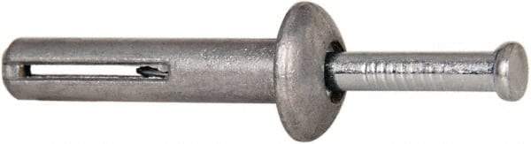 Powers Fasteners - 1/4" Diam, 1/4" Drill, 1-1/4" OAL, 1-7/8" Min Embedment Hammer Drive Concrete Anchor - Steel (Drive Pin)/Zamac Alloy (Body), Zinc-Plated Finish, Mushroom Head - Americas Industrial Supply