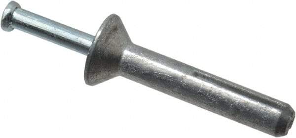 Powers Fasteners - 1/4" Diam, 1/4" Drill, 1-1/2" OAL, 7/8" Min Embedment Hammer Drive Concrete Anchor - Steel (Drive Pin)/Zamac Alloy (Body), Zinc-Plated Finish, Flat Head - Americas Industrial Supply