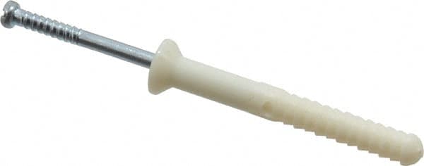 Powers Fasteners - 1/4" Diam, 1/4" Drill, 2" OAL, 1/2" Min Embedment Hammer Drive Concrete Anchor - Nylon (Body)/Steel (Drive Pin), Zinc-Plated Finish, Flat Head - Americas Industrial Supply
