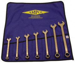 Ampco - 7 Piece, 3/8" to 7/8", 12 Point Combination Wrench Set - Inch Measurement Standard, Aluminum Bronze Finish, Comes in Roll-Up Pouch - Americas Industrial Supply