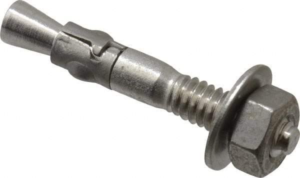 Powers Fasteners - 1/4" Diam, 1/4" Drill, 1-3/4" OAL, 7/8" Min Embedment Wedge Expansion Concrete Anchor - 304 Stainless Steel, Hex Nut Head, Hex Drive, 3/4" Thread Length - Americas Industrial Supply