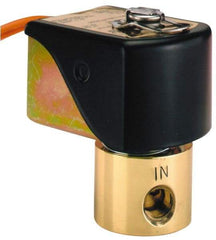 Parker - 1/4" Port, Two Way, Direct Acting, Brass Solenoid Valve - Normally Open, 30 Max PSI, NBR Seal - Americas Industrial Supply