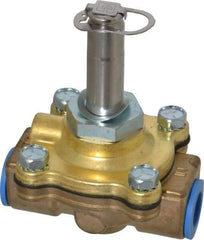 Parker - 3/8" Port, Two Way, Piloted Diaphragm, Brass Solenoid Valve - Normally Closed, 150 Max PSI, NBR Seal - Americas Industrial Supply