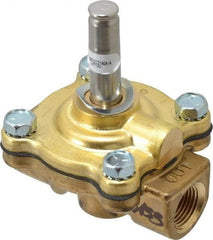 Parker - 3/8" Port, Two Way, Piloted Diaphragm, Brass Solenoid Valve - Normally Closed, 200 Max PSI, NBR Seal - Americas Industrial Supply