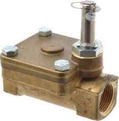 Parker - 1" Port, Two Way, Piloted Diaphragm, Brass Solenoid Valve - Normally Closed, 300 Max PSI, NBR Seal - Americas Industrial Supply