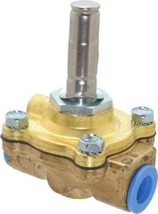 Parker - 3/8" Port, Two Way, Piloted Diaphragm, Brass Solenoid Valve - Normally Open, 150 Max PSI, NBR Seal - Americas Industrial Supply