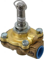 Parker - 1/2" Port, Two Way, Piloted Diaphragm, Brass Solenoid Valve - Normally Open, 150 Max PSI, NBR Seal - Americas Industrial Supply