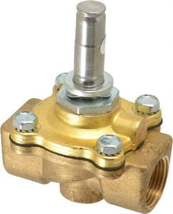 Parker - 3/4" Port, Two Way, Piloted Diaphragm, Brass Solenoid Valve - Normally Open, 150 Max PSI, NBR Seal - Americas Industrial Supply