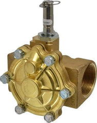 Parker - 1-1/2" Port, Two Way, Piloted Diaphragm, Brass Solenoid Valve - Normally Open, 125 Max PSI, NBR Seal - Americas Industrial Supply