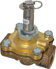 Parker - 3/8" Port, Two Way, Piloted Diaphragm, Brass Solenoid Valve - Normally Closed, 125 Max PSI, NBR Seal - Americas Industrial Supply