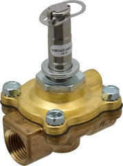 Parker - 1/2" Port, Two Way, Piloted Diaphragm, Brass Solenoid Valve - Normally Open, 125 Max PSI, NBR Seal - Americas Industrial Supply