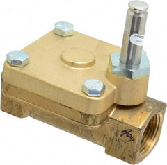 Parker - 1" Port, Two Way, Piloted Diaphragm, Brass Solenoid Valve - Normally Closed, 125 Max PSI, PTFE Seal - Americas Industrial Supply