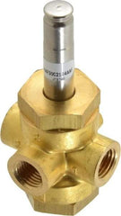 Parker - 1/4" Port, Three Way, Direct Acting, Brass Solenoid Valve - Normally Closed, 125 Max PSI, NBR Seal - Americas Industrial Supply