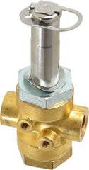 Parker - 1/4" Port, Three Way, Direct Acting, Brass Solenoid Valve - Normally Open, 235 Max PSI, NBR Seal - Americas Industrial Supply