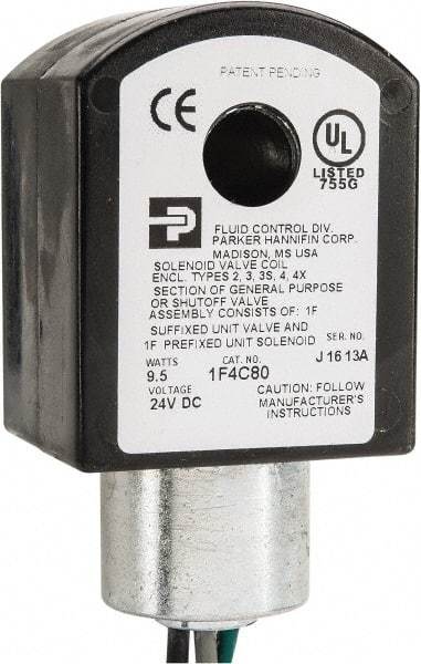 Parker - 24 Volt, 18 Coil Lead Length, Class F, Solenoid Coil - 9.5 Watt, NEMA 4X Enclosure, Use with Parker Skinner Gold Ring Series Valves - Americas Industrial Supply