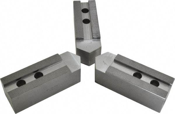 H & R Manufacturing - 1.5mm x 60° Serrated Attachment, Square Soft Lathe Chuck Jaw - 3 Jaws, Steel, 1.69" Btw Mount Hole Ctrs, 7-1/2" Long x 2-1/2" Wide x 2-1/2" High, 0.866" Groove, 20mm Fastener - Americas Industrial Supply