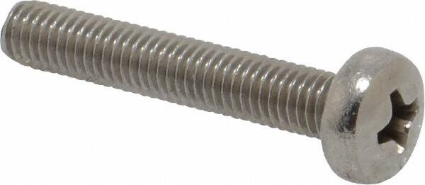 Value Collection - M5x0.80 Metric Coarse, 30mm Length Under Head Phillips Drive Machine Screw - Pan Head, Grade 18-8 Stainless Steel, Uncoated, Without Washer - Americas Industrial Supply