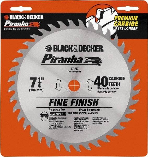 DeWALT - 7-1/4" Diam, 40 Tooth Wet & Dry Cut Saw Blade - Carbide-Tipped, Standard Round Arbor - Americas Industrial Supply