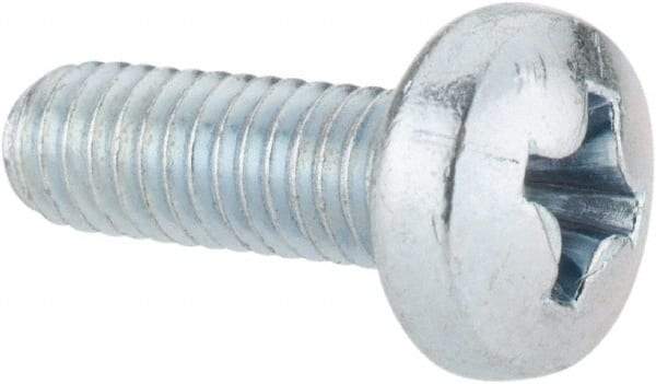 Value Collection - M4x0.70, 12mm Length Under Head Phillips Drive Machine Screw - Pan Head, Grade 4.8 Steel, Zinc-Plated Finish, Without Washer - Americas Industrial Supply