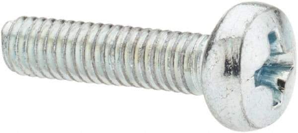 Value Collection - M4x0.70, 16mm Length Under Head Phillips Drive Machine Screw - Pan Head, Grade 4.8 Steel, Zinc-Plated Finish, Without Washer - Americas Industrial Supply