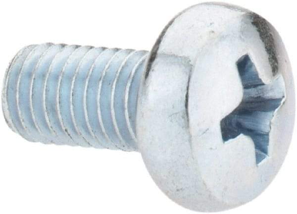 Value Collection - M5x0.80, 10mm Length Under Head Phillips Drive Machine Screw - Pan Head, Grade 4.8 Steel, Zinc-Plated Finish, Without Washer - Americas Industrial Supply