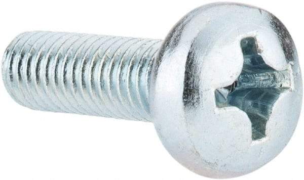 Value Collection - M6x1.00, 20mm Length Under Head Phillips Drive Machine Screw - Pan Head, Grade 4.8 Steel, Zinc-Plated Finish, Without Washer - Americas Industrial Supply