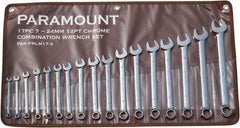 Paramount - 17 Piece, 7mm to 24mm, 12 Point Combination Wrench Set - Metric Measurement Standard, Full Polish Finish, Comes in Canvas Roll - Americas Industrial Supply