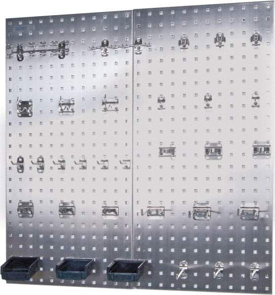 Triton - 18" Wide x 36" High Peg Board Kit - 2 Panels, 32 Hooks, Stainless Steel, Silver - Americas Industrial Supply